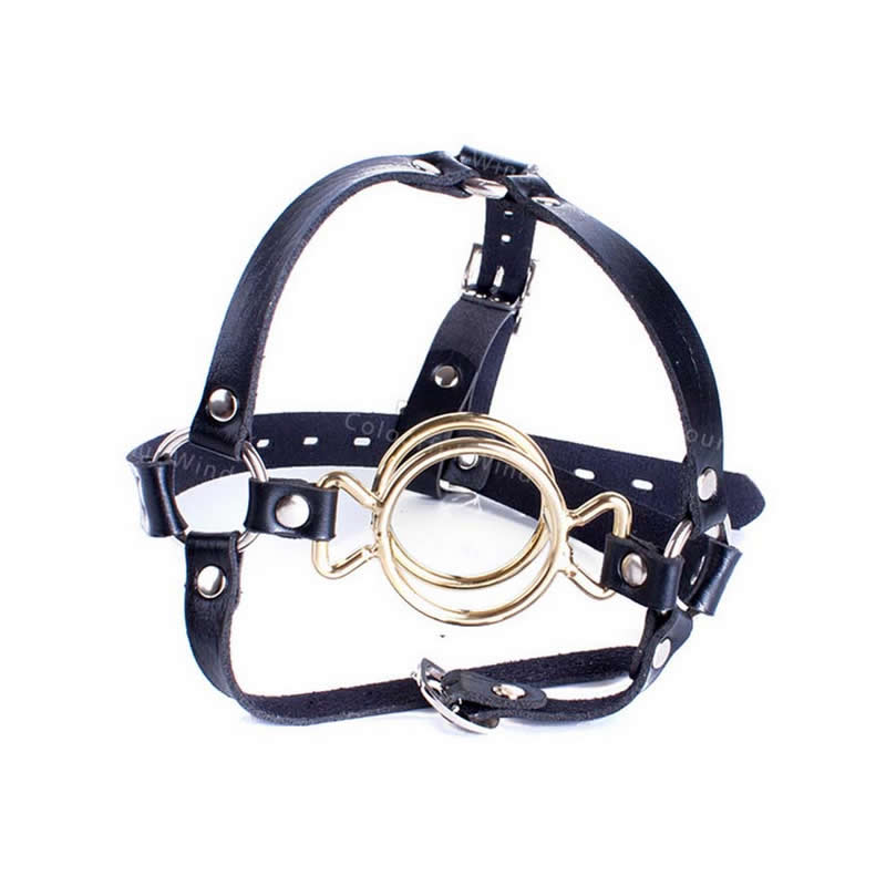 0302030 Dual Ring Mouth Gag Ball Gags Head Harness Fetish Forced Open Mouth